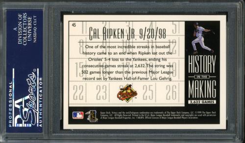 1999 Upper Deck Victory #045 Cal Ripken HM PSA 10 #24054189 - Back