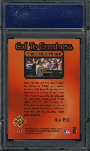 2000 Fleer Gamers Cal to Greatness #04 Cal Ripken PSA 10 #17847994 - Back