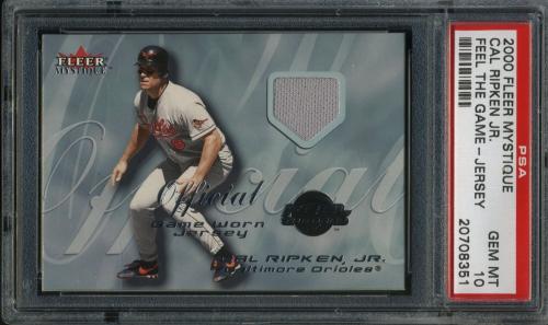 2000 Fleer Mystique Feel the Game #11 Cal Ripken Jsy PSA 10 #20708351