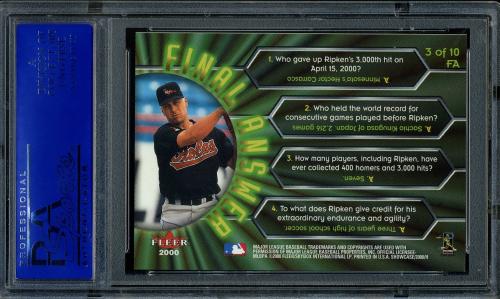2000 Fleer Showcase Final Answer #3 Cal Ripken PSA 9 #30980414 - Back