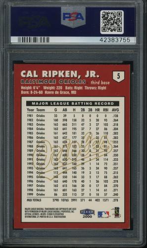 2000 Fleer Tradition Diamond Skills Commemorative Sheet #5 Cal Ripken, Jr. PSA 10 #42383755 - Back