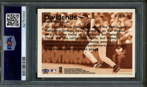 2000 Fleer Tradition Dividends #D3 Cal Ripken PSA 10 #82751093 - Back