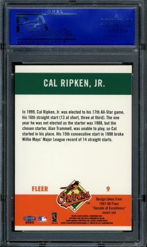 2000 Fleer Tradition Ripken Collection #09 Cal Ripken '97 Decade PSA 9 #30980422 - Back