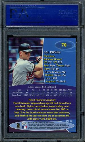2000 Finest #070 Cal Ripken PSA 10 #07150984 - Back