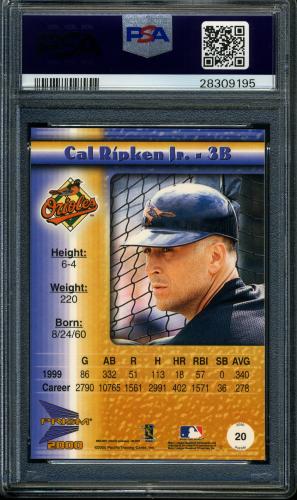 2000 Pacific Prism Rapture Gold #20 Cal Ripken PSA 10 #28309195 - Back