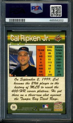 2000 Paramount Gold #33 Cal Ripken PSA 10 #46558202 - Back