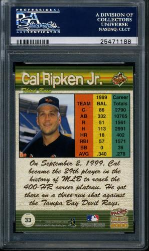 2000 Paramount Platinum Blue #33 Cal Ripken PSA 10 #25471188 - Back