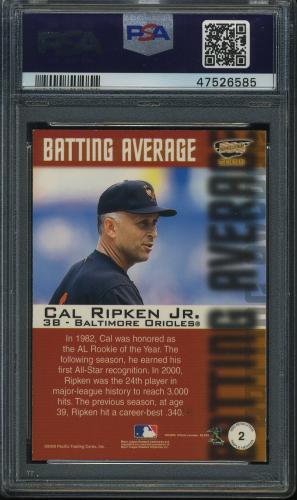 2000 Revolution Triple Header Platinum Blue #2 Cal Ripken PSA 9 #47526585 - Back