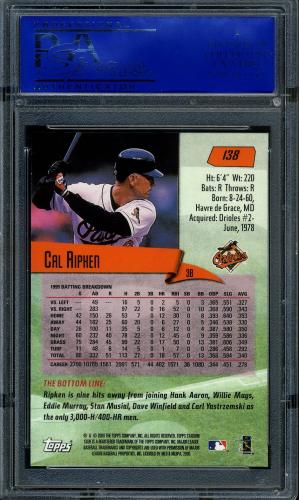 2000 Stadium Club #138 Cal Ripken PSA 10 #11786465 - Back
