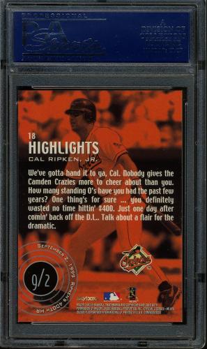 2000 Skybox Dominion #018 Cal Ripken HL PSA 10 #20314504 - Back