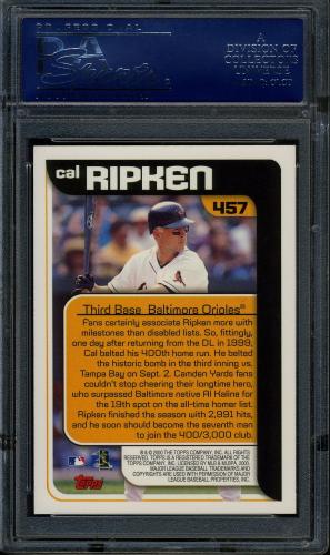 2000 Topps #457 Cal Ripken SH PSA 10 #17357079 - Back