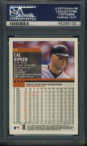 2000 Topps Home Team Advantage #004 Cal Ripken PSA 10 #45286130 - Back