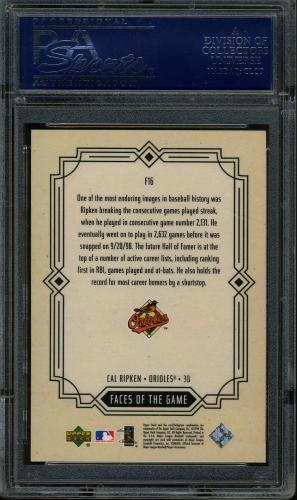 2000 Upper Deck Faces of the Game #F16 Cal Ripken PSA 10 #20740273 - Back