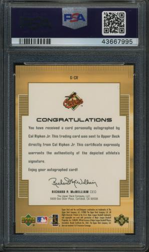 2000 Upper Deck Gold Reserve UD Authentics Gold #CR Cal Ripken PSA 9 #43667995 - Back