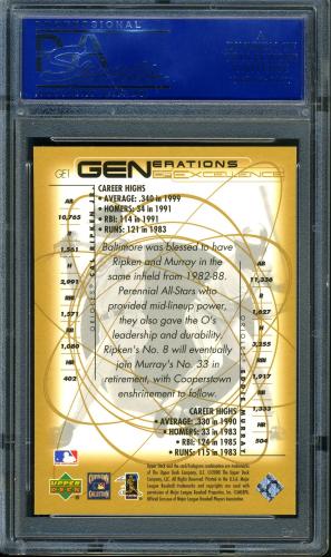 2000 Upper Deck Hitter's Club Generations of Excellence #GE1 C.Ripken/E.Murray PSA 10 #15595545 - Back