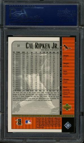 2000 Upper Deck Legends #051 Cal Ripken PSA 10 #20535902 - Back