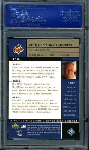 2000 Upper Deck Legends #115 Cal Ripken 20C PSA 10 #16099639 - Back