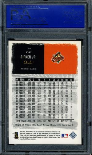 2000 Upper Deck Ultimate Victory #20 Cal Ripken PSA 10 #90326035 - Back