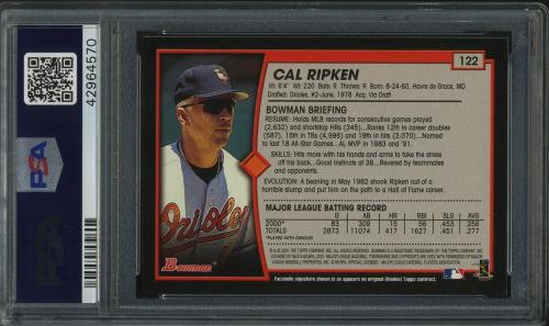 2001 Bowman #122 Cal Ripken PSA 10 #42964570 - Back