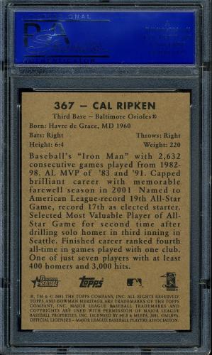 2001 Bowman Heritage #367 Cal Ripken SP PSA 10 #90431843 - Back