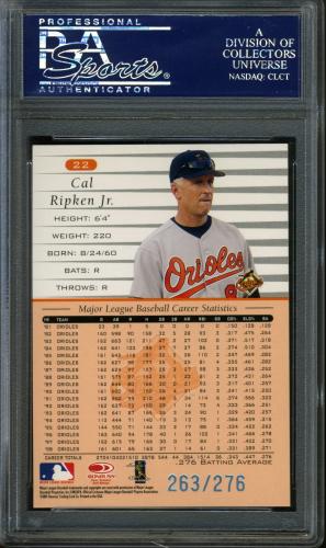 2001 Donruss 1999 Retro Stat Line Career #022 Cal Ripken/276 PSA 10 #22241829 - Back