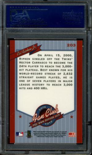2001 Donruss Baseball's Best Bronze #203 Cal Ripken FC PSA 10 #20061718 - Back