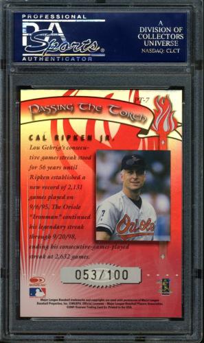 2001 Donruss Elite Passing the Torch Autographs #PT07 Cal Ripken PSA 10 #31851584 - Back
