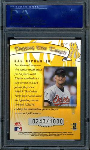 2001 Donruss Elite Passing the Torch #PT07 Cal Ripken PSA 10 #09140457 - Back