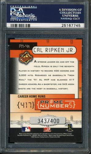 2001 Donruss Elite Prime Numbers #PN-4A Cal Ripken/400 PSA 10 #25167745 - Back