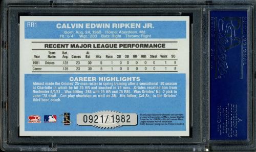 2001 Donruss Rookie Reprints #RR1 Cal Ripken/1982 PSA 10 #17126268 - Back