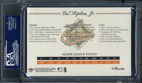 2001 Fleer Ripken Cal to Greatness Jumbo Numbered Cal Ripken PSA 10 #22137147 - Back