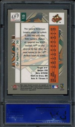 2001 Fleer Legacy #19 Cal Ripken PSA 10 #31494334 - Back