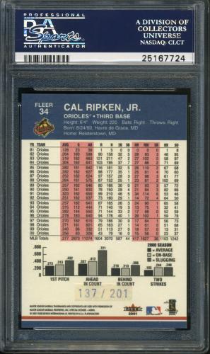 2001 Fleer Platinum Parallel #034 Cal Ripken PSA 10 #25167724 - Back