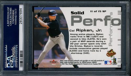 2001 Fleer Premium Solid Performers #SP11 Cal Ripken PSA 10 #28307694 - Back