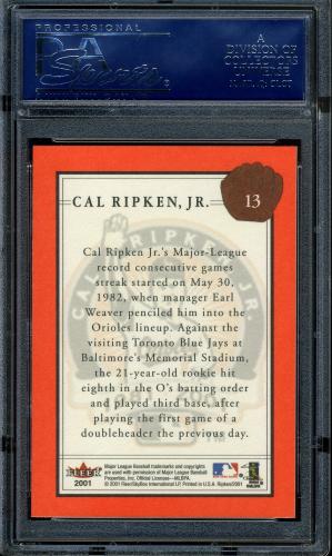 2001 Fleer Ripken Commemorative 50000 #13 Cal Ripken Jr. PSA 10 #16861429 - Back