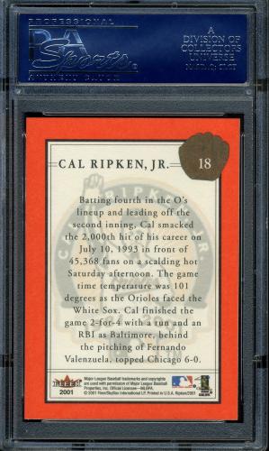 2001 Fleer Ripken Commemorative 50000 #18 Cal Ripken Jr, PSA 10 #16861433 - Back
