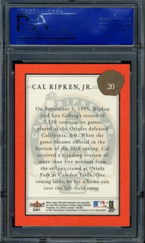 2001 Fleer Ripken Commemorative 50000 #20 Cal Ripken Jr. PSA 10 #31449234 - Back