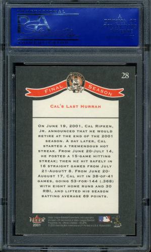 2001 Fleer Ripken Commemorative 50000 #28 Cal Ripken Jr. PSA 10 #31449230 - Back