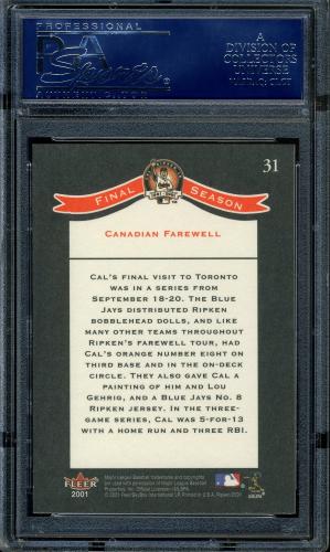 2001 Fleer Ripken Commemorative 50000 #31 Cal Ripken Jr. PSA 10 #16861442 - Back