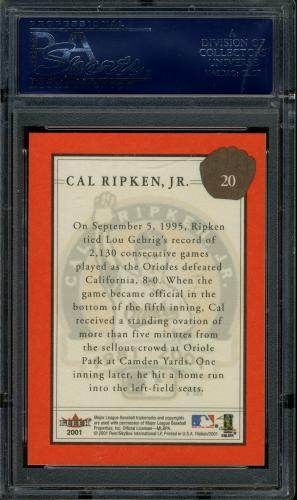 2001 Fleer Ripken Commemorative 2632 Glossy #20 Cal Ripken Jr. PSA 10 #21360988 - Back