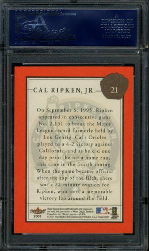 2001 Fleer Ripken Commemorative 2632 Glossy #21 Cal Ripken Jr. PSA 10 #21360987 - Back
