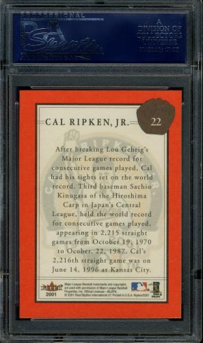 2001 Fleer Ripken Commemorative 2632 Glossy #22 Cal Ripken Jr. PSA 10 #21360995 - Back