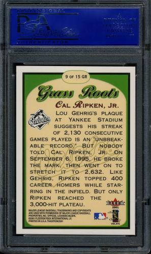 2001 Fleer Tradition Grass Roots #9 Cal Ripken PSA 8 #30980479 - Back