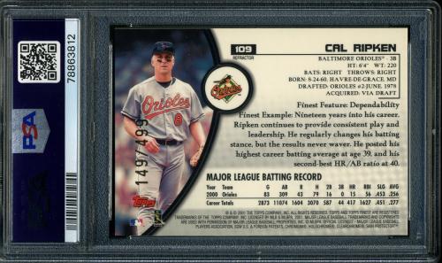 2001 Finest Refractors #109 Cal Ripken PSA 10 #78863812 - Back