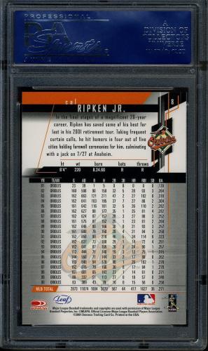2001 Leaf Rookies and Stars #8 Cal Ripken PSA 10 #16225902 - Back