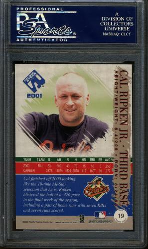 2001 Pacific Private Stock #19 Cal Ripken PSA 10 #22375773 - Back