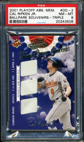 2001 Playoff Absolute Memorabilia Home Opener Souvenirs Triple #OD2 Cal Ripken PSA 8 #20243506