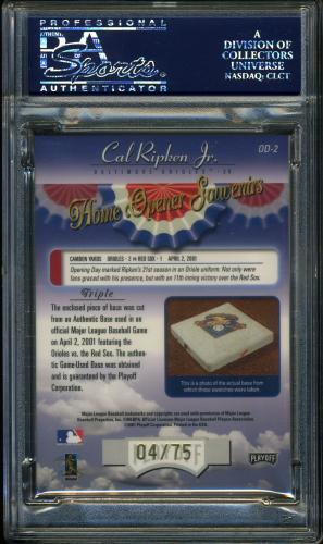 2001 Playoff Absolute Memorabilia Home Opener Souvenirs Triple #OD2 Cal Ripken PSA 8 #20243506 - Back