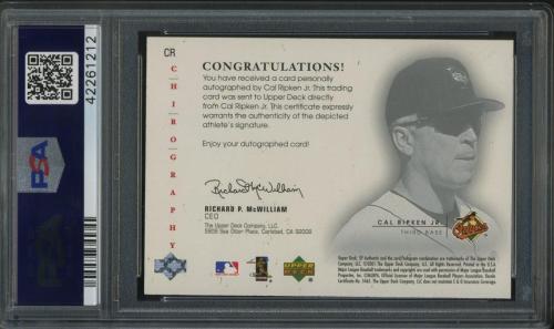 2001 SP Authentic Chirography #CR Cal Ripken SP/109 PSA 10 #42261212 - Back