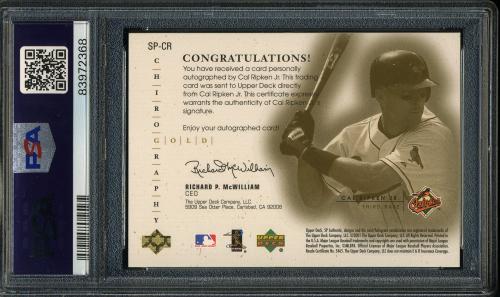 2001 SP Authentic Chirography Update Gold #SP-CR Cal Ripken EXCH PSA 9 #83972368 - Back